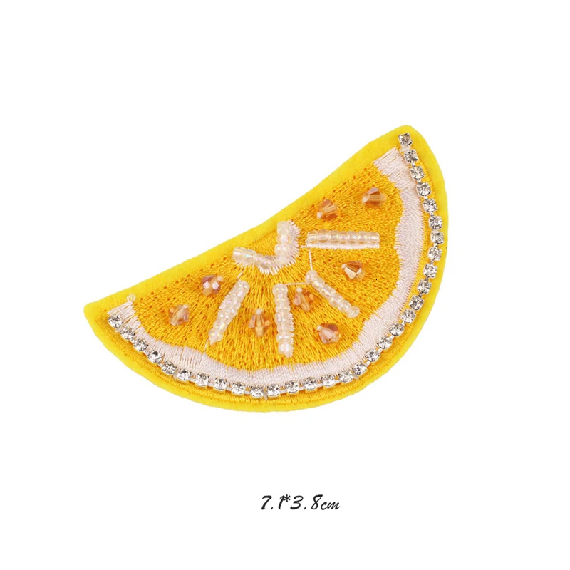 Fine Fruit Paches Embroidered Beaded Patches for Clothing DIY Stripes Clothes Patchwork lemon Jacket Stickers Appliques