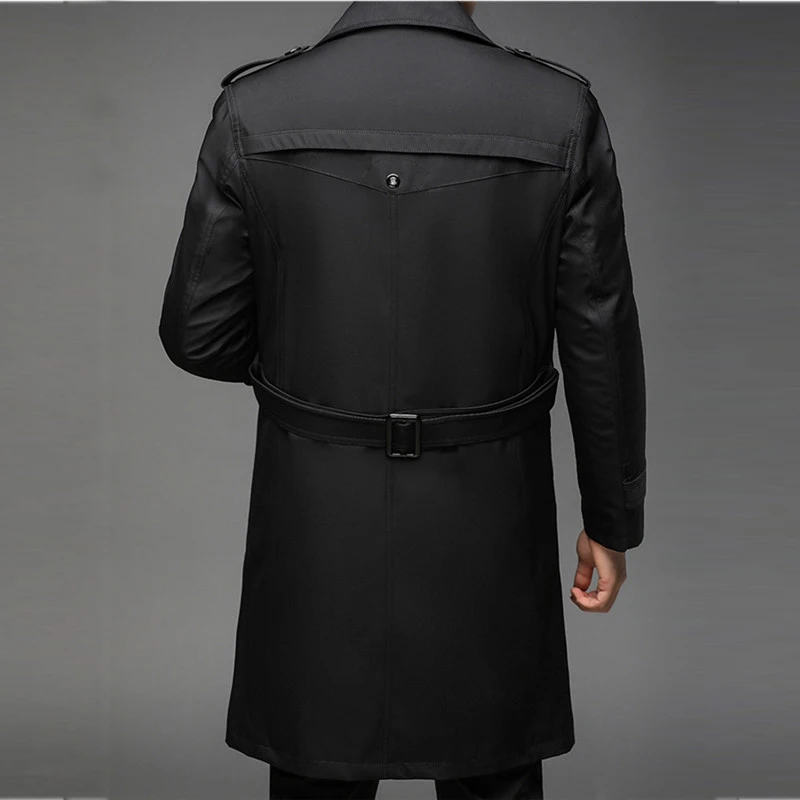 New Trench Coat Men Long Liner Detachable Smart Casual Windbreakers Mens Long Jackets Solid Color Turn Down Collar Trench Coat