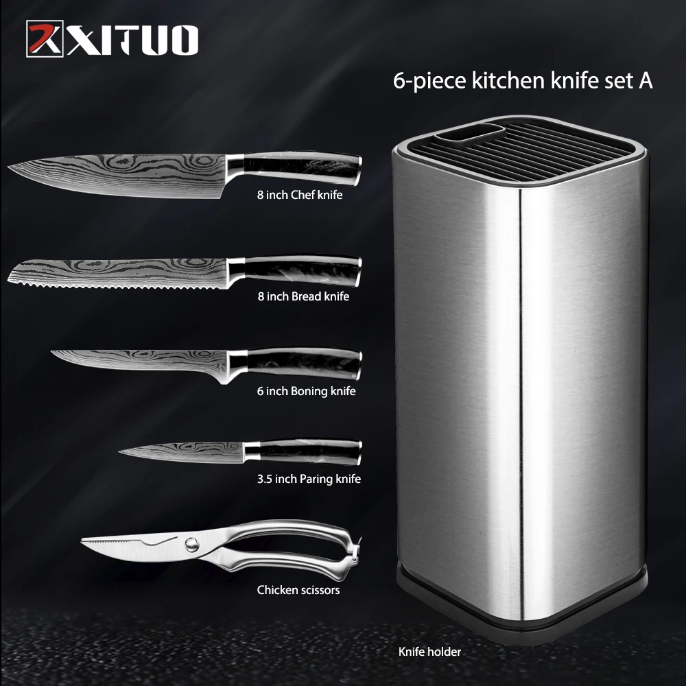 XITUO Kitchen Knives Set Japanese Stainless Steel Laser Damascus Pattern Chef Santoku Cleaver Utility Gyuto Boning Knife Tools