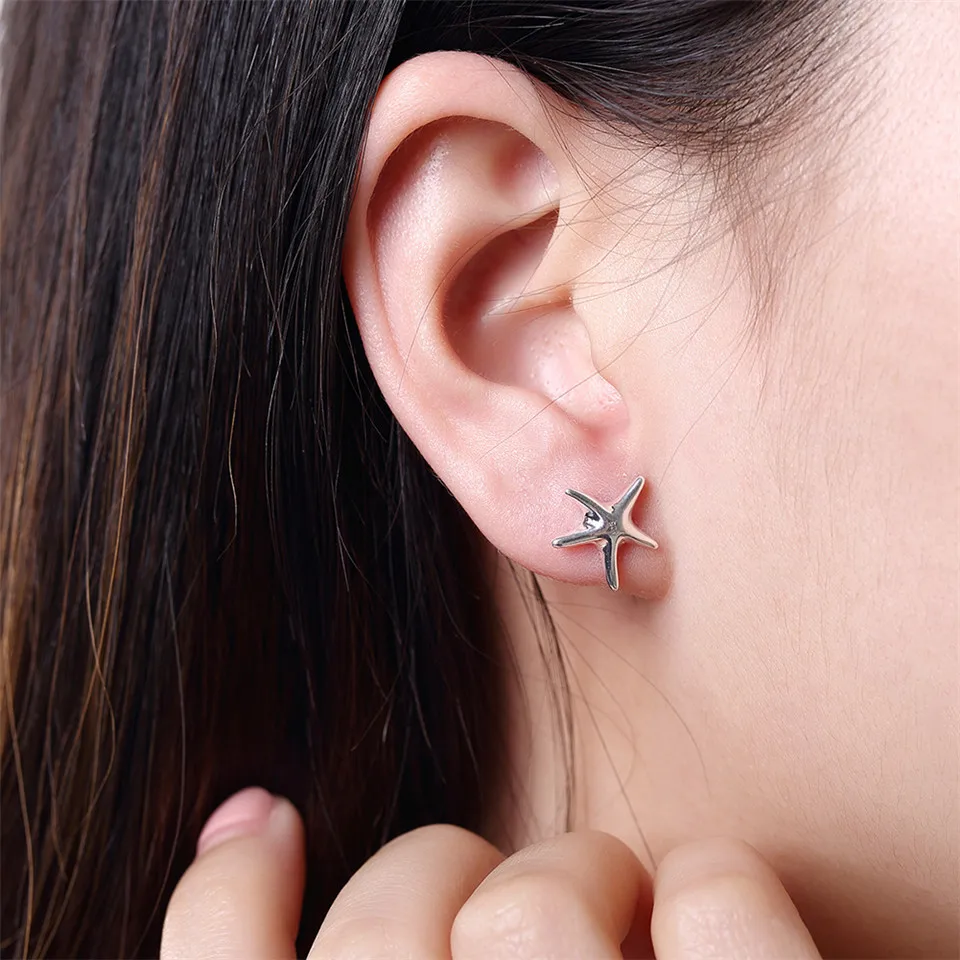 Fashion 925 Sterling Silver Starfish Earrings For Women Wedding Engagement Jewelry Christmas Gift Party