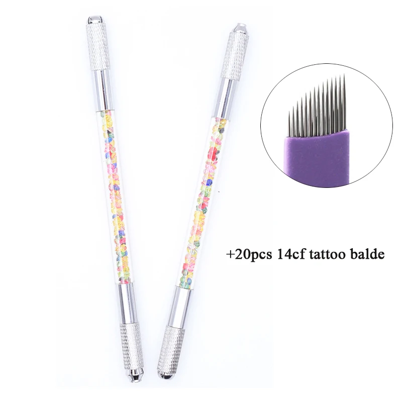 

Embroidery 3D Eyebrow Lip Microblading Pen Permanent Makeup Accessories Crystal Tattoo Gun Manual Pen with 20pcs Tattoo Needles