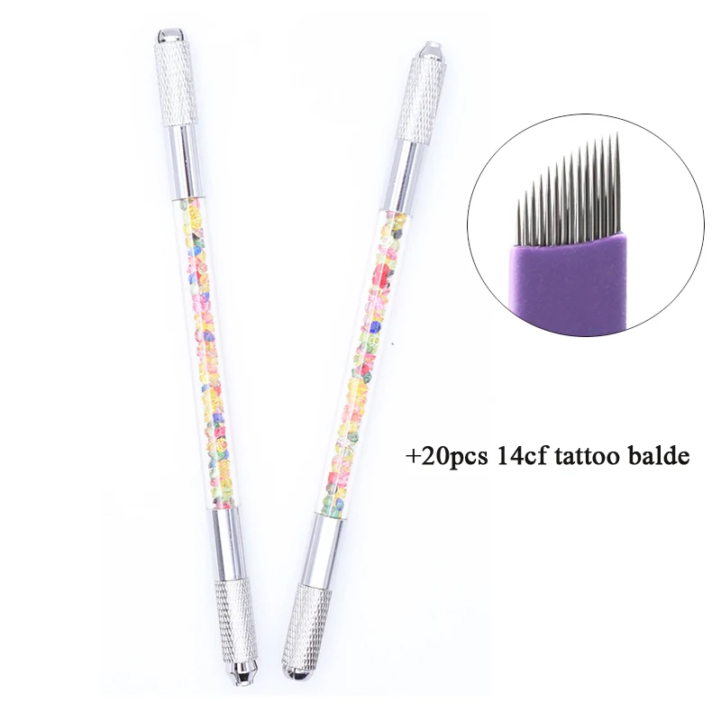 Embroidery 3D Eyebrow Lip Microblading Pen Permanent Makeup Accessories Crystal Tattoo Gun Manual Pen with 20pcs Tattoo Needles