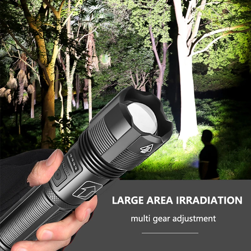 88000LM Powerful LED Flashlight Zoomable USB Rechargeable Waterproof Torch Tactical Flashlight Camping Light 18650 Battery