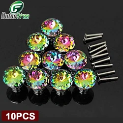 10pcs Door Knobs Crystal Shape Colorful Drawer Cupboard Wardrobe Diamond Glass Alloy Cabinet Furniture Handle Pull 30mm
