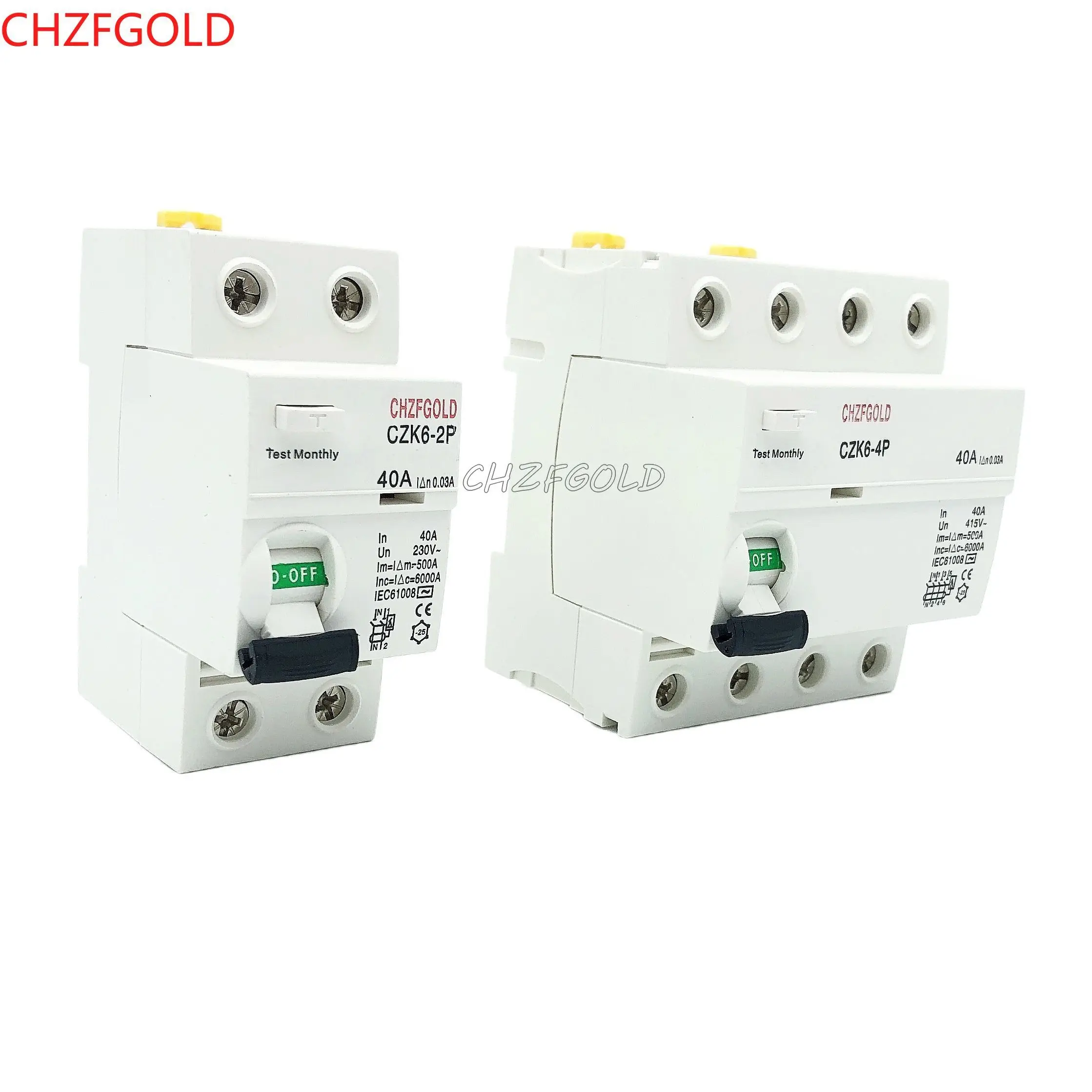 Chzfgold4p 16a 10ma 30ma 6ka rccb rcd 110v 230v,残留電流回路ブレーカー,安全スイッチ