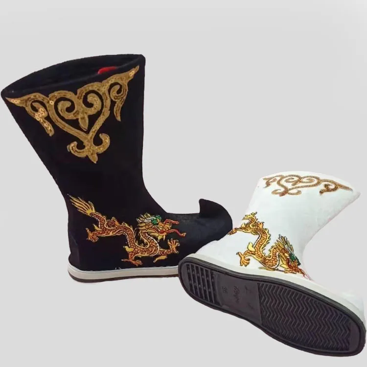 Han Dynasty Boots Unisex Ancient Chinese Shoes Dragon Boots Emperor Warrior Kung fu Clothing Accessories Black White Movies Play