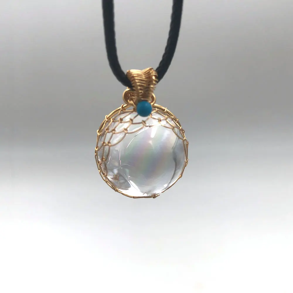 1pc Random Clear Smoky Quartz Ball Sphere Inside Crackle Rainbow Necklace Crystal Mineral Healing Reiki Pendant Gift Women Craft