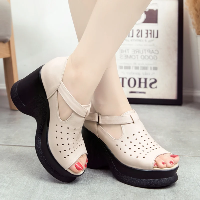 GKTINOO 2024 Ethnic Style Genuine Leather Women Shoes Sandals Wedges Sandals Handmade Genuine Leather Platform Women Sandal