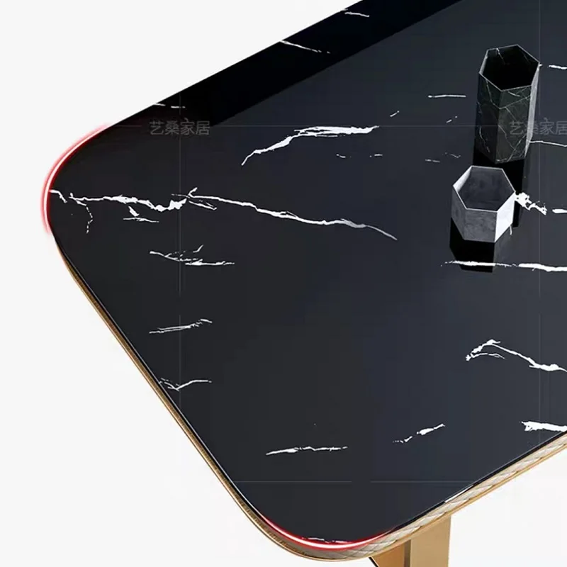 Luxury Italian Dining Table Set Modern Corner Marble Top Stainless Steel Dining Room Table