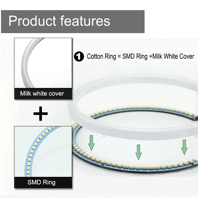 1SED 4x106mm For BMW E46 2D Coupe Cabrio Two-Color LED DRL SMD Cotton Angel Eyes Halo Rings Kit Headlight Auto Turn Signal Light