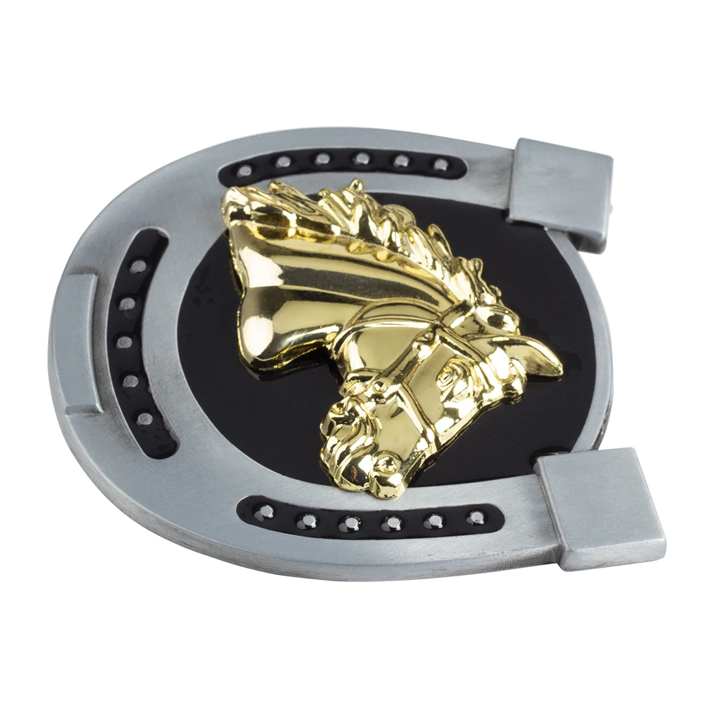 Western style horse head belt buckle golden horse head equestrian belt for smooth buckle