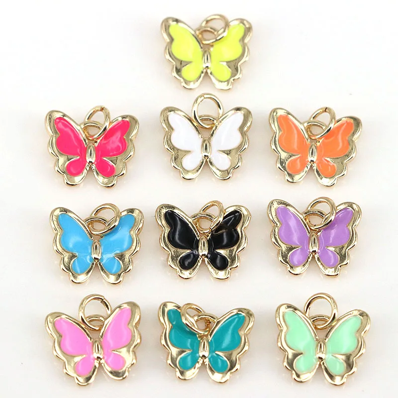 10Pcs,Fashion rainbow color enamel butterfly shape simple charms insect necklace pendants for jewelry making