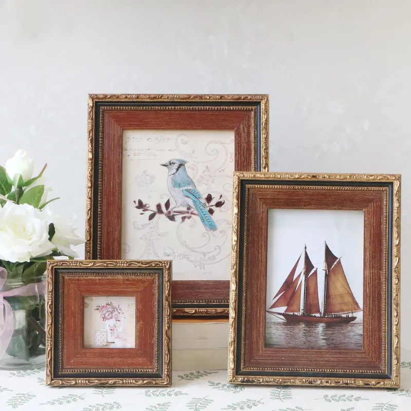 3-10 Inch Retro Solid Wood Frame For Family Photos 1PC Desktop Decoration Wedding Photo Frame Picture Painting Hanging Wall Gift