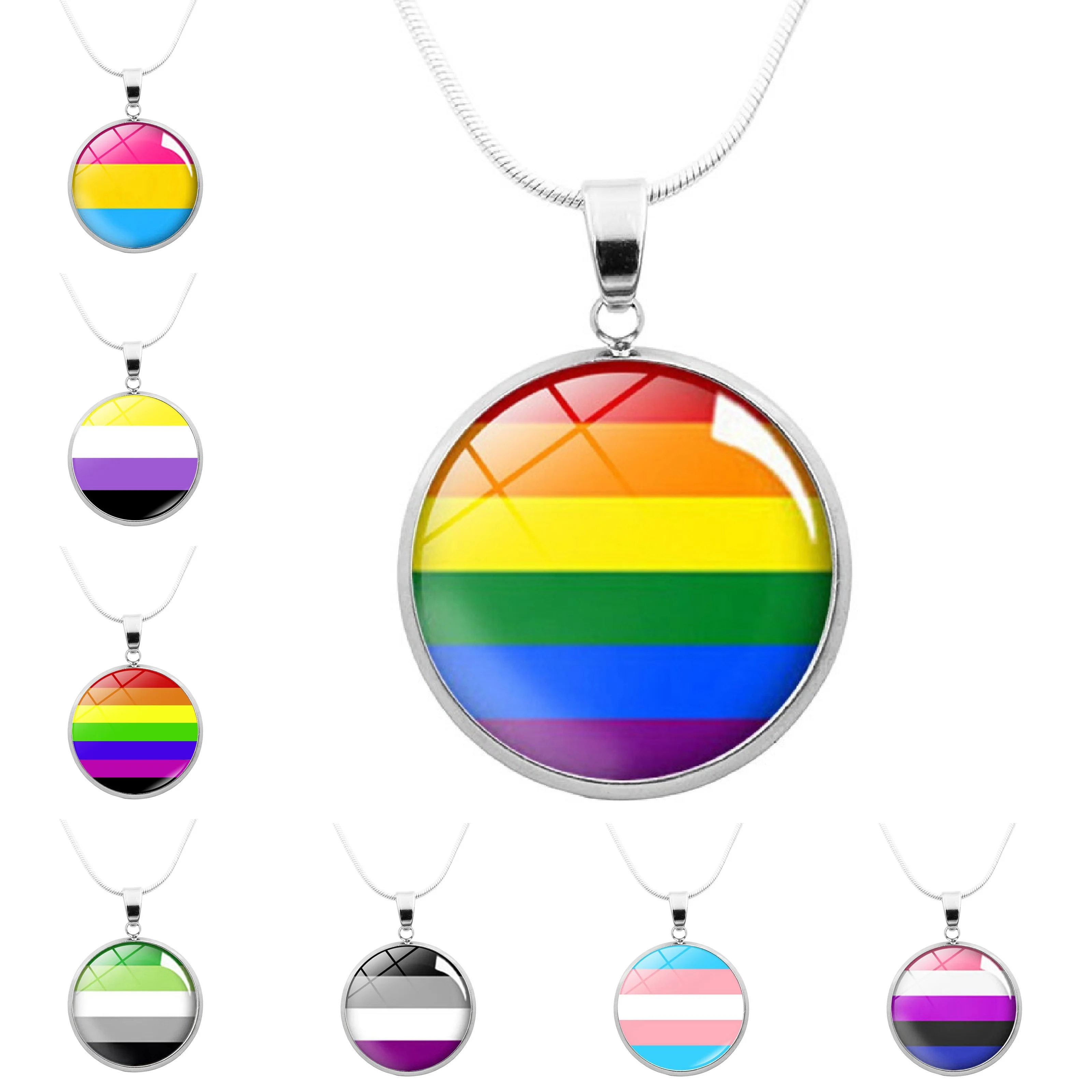 New Arrival Rainbow Gay Pride Necklace Glass Metal Time Gemstone Asexual LGBT Chain Pandent Necklaces Jewelry Gifts for Lovers