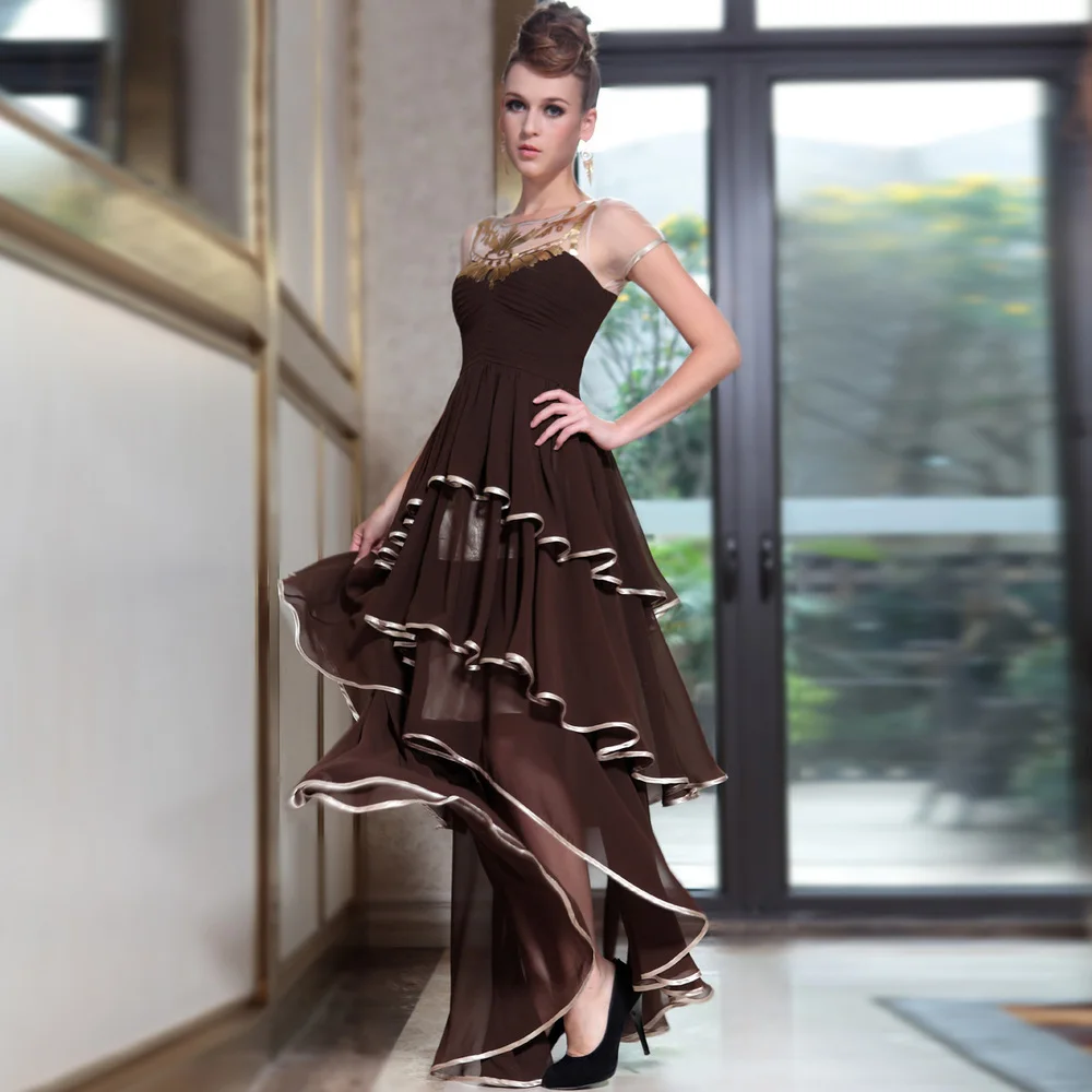 free shiping 2014 new brown banquet formal gown elegant princess fashion dinner custom Evening Dresses