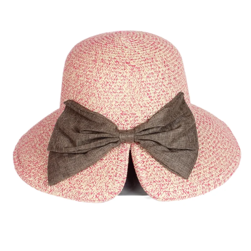 Hot sale  New Fashion Style Summer Lady Bowknot Straw Hats Elegant Back Split Panama Beach Paper Hat For Women