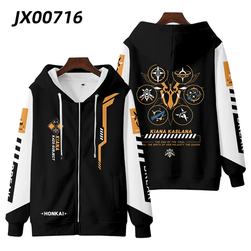 Honkai impact 3rd 3d print zip up moletom moletom com capuz das mulheres/homens streetwear hip hop kiana kaslana cosplay zíper com capuz jaqueta