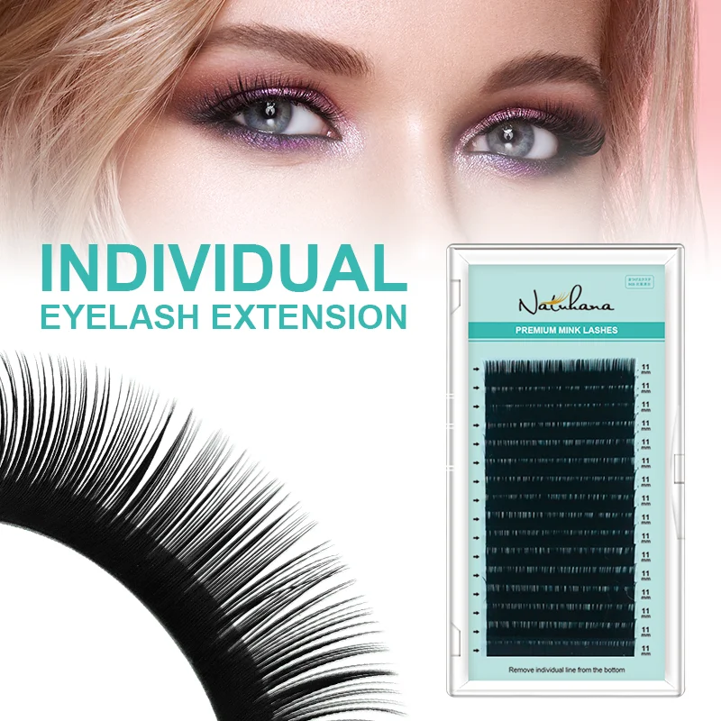 NATUHANA 16Lines Korean PBT Eyelash Extension Professional Individual BCD Curl  Silk Eye Lashes Faux False Mink Eyelashes Makeup