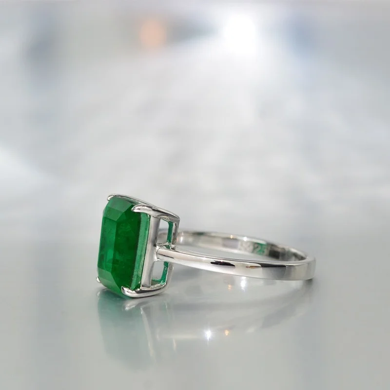 Gica Gema  925 Sterling Silver Wedding Rings For Women Sparkling Emerald High Carbon Diamond Engagement Party Fine Jewelry Gift
