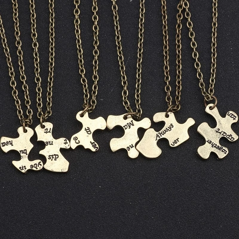 Creative Fashion 6-piece Best Friend Metal Pendant Puzzle Chain Necklace Friendship Girlfriends Graduation Gift Birthday Gift