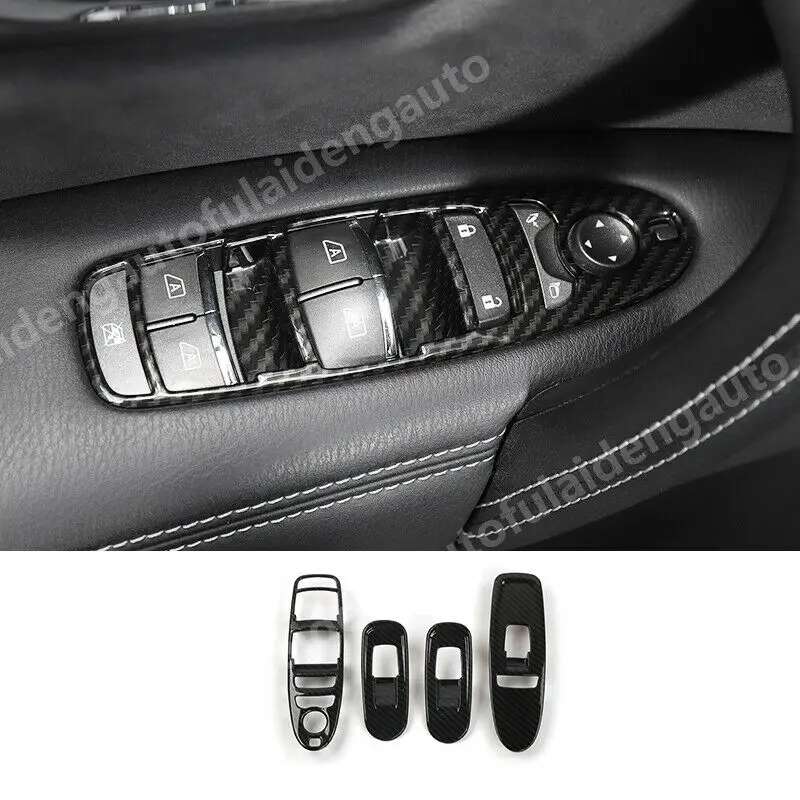 

For Nissan Patrol Y62 2017-2019 ABS Carbon Fiber Window Lift Panel Switch Moulding Cover Trim 4Pcs Car Accessories