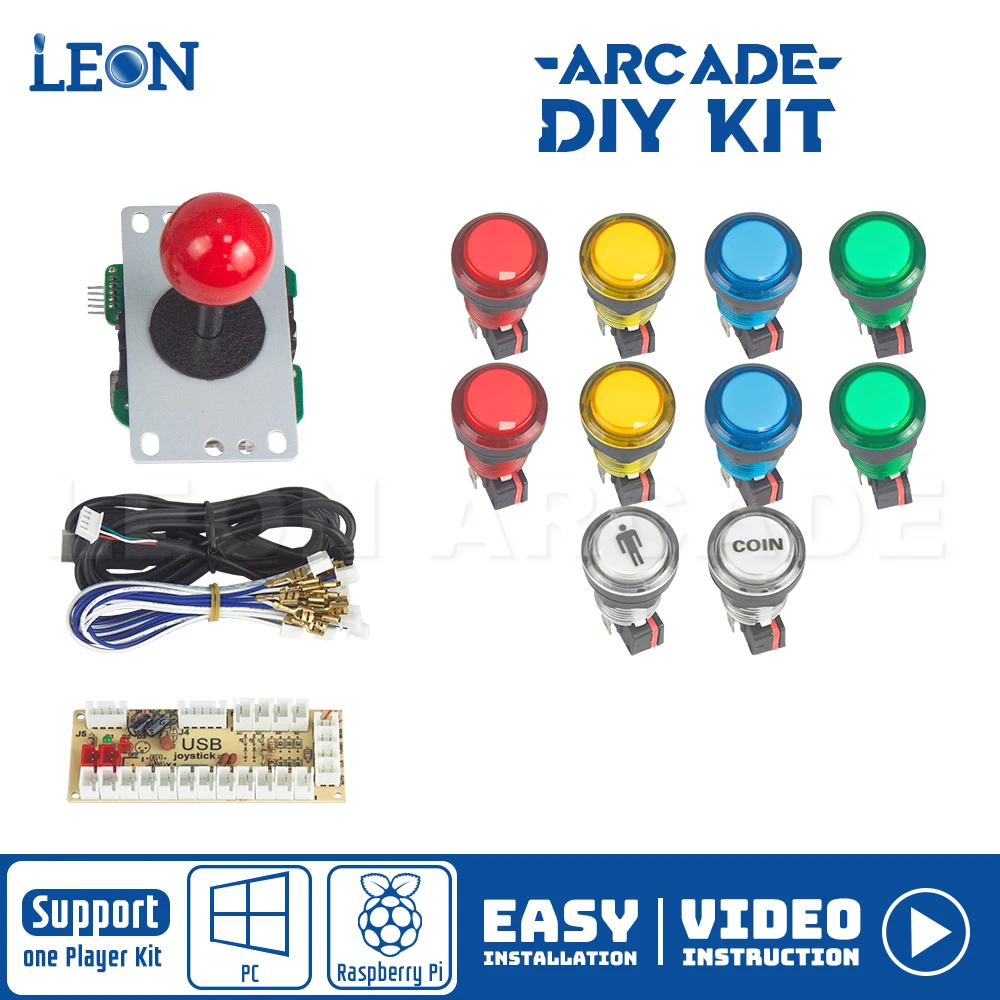 

1 Player Arcade Cabinet Diy Kit Arcade Zero Delay Encoder Kit Led Arcade Button Style Illuminated 5pin 8 Way Arcade Joystick