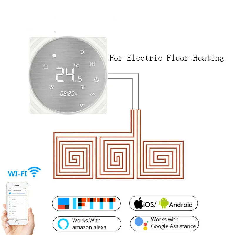 

WiFi Smart Thermostat Temperature Controller Electric Underfloor Heating Tuya APP Remote Control Work with Alexa Google Home