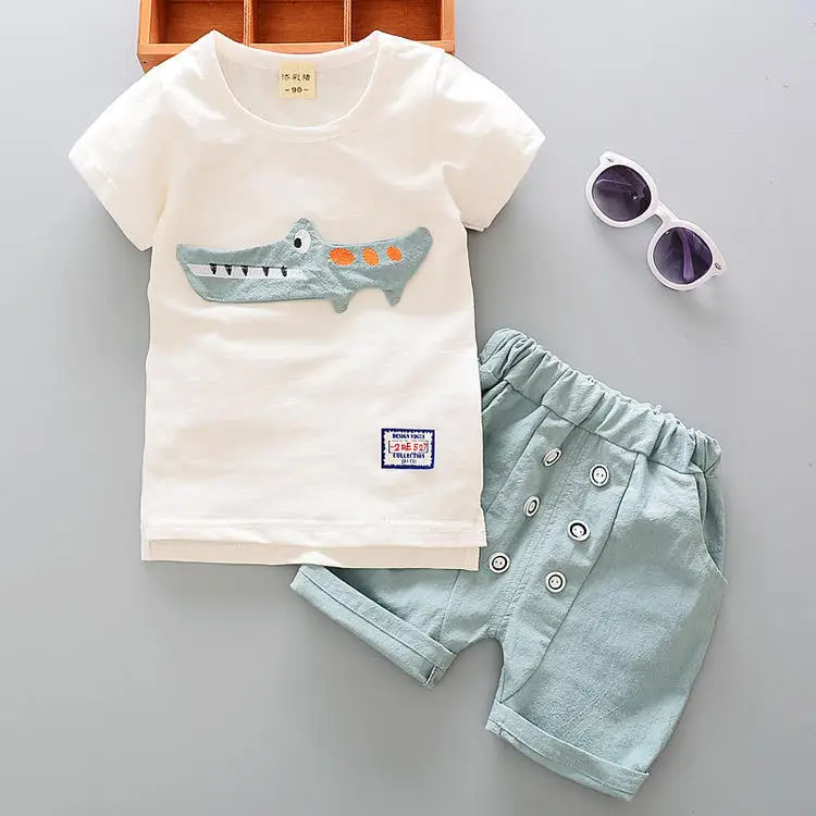 

New 2021 Kids Boys Clothing Sets Summer Cartoon Crocodile Short Sleeve O-Neck T-Shirt Tops with Shorts Girls Cotton Pajama Sets