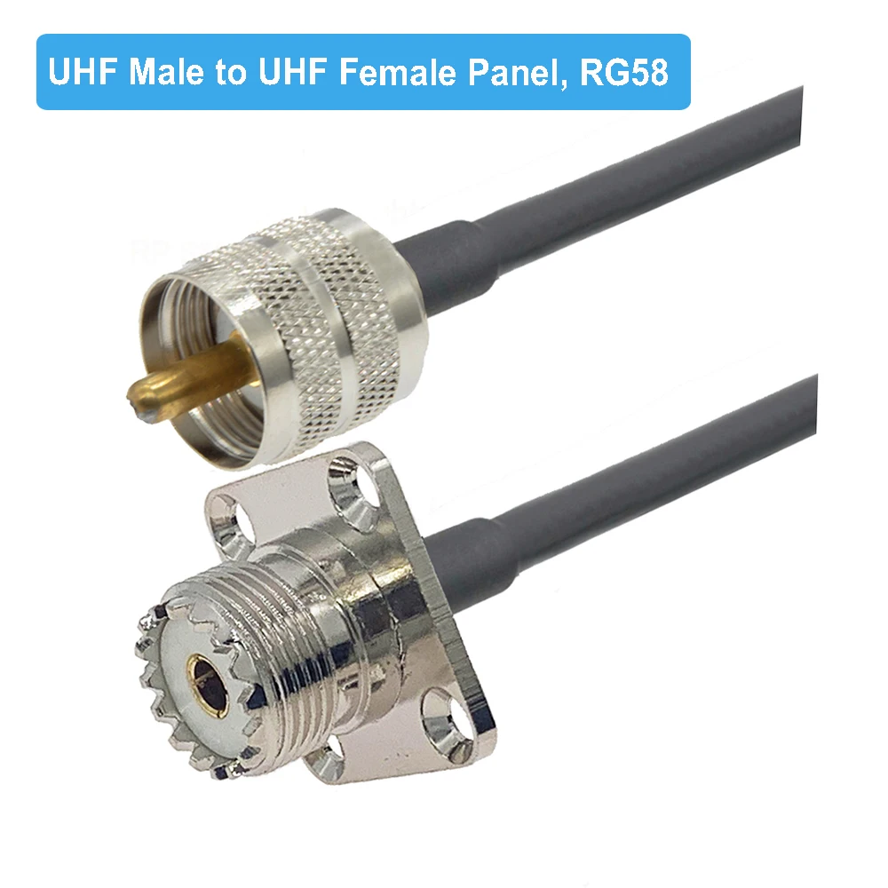 PL259 UHF Male to UHF SO239 Female 4-Hole Panel Mount RG58 Pigtail Cable for Radio FM Transmitter Antenna Extension Cord Jumper