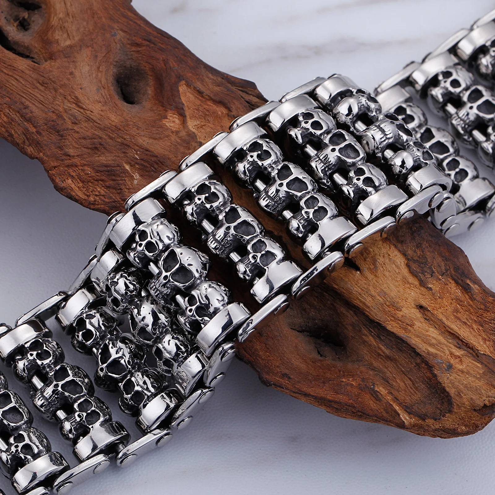35mm Width Hugh Demon Skull Bracelet Men Heavy Overbearing Motor Biker Wristband