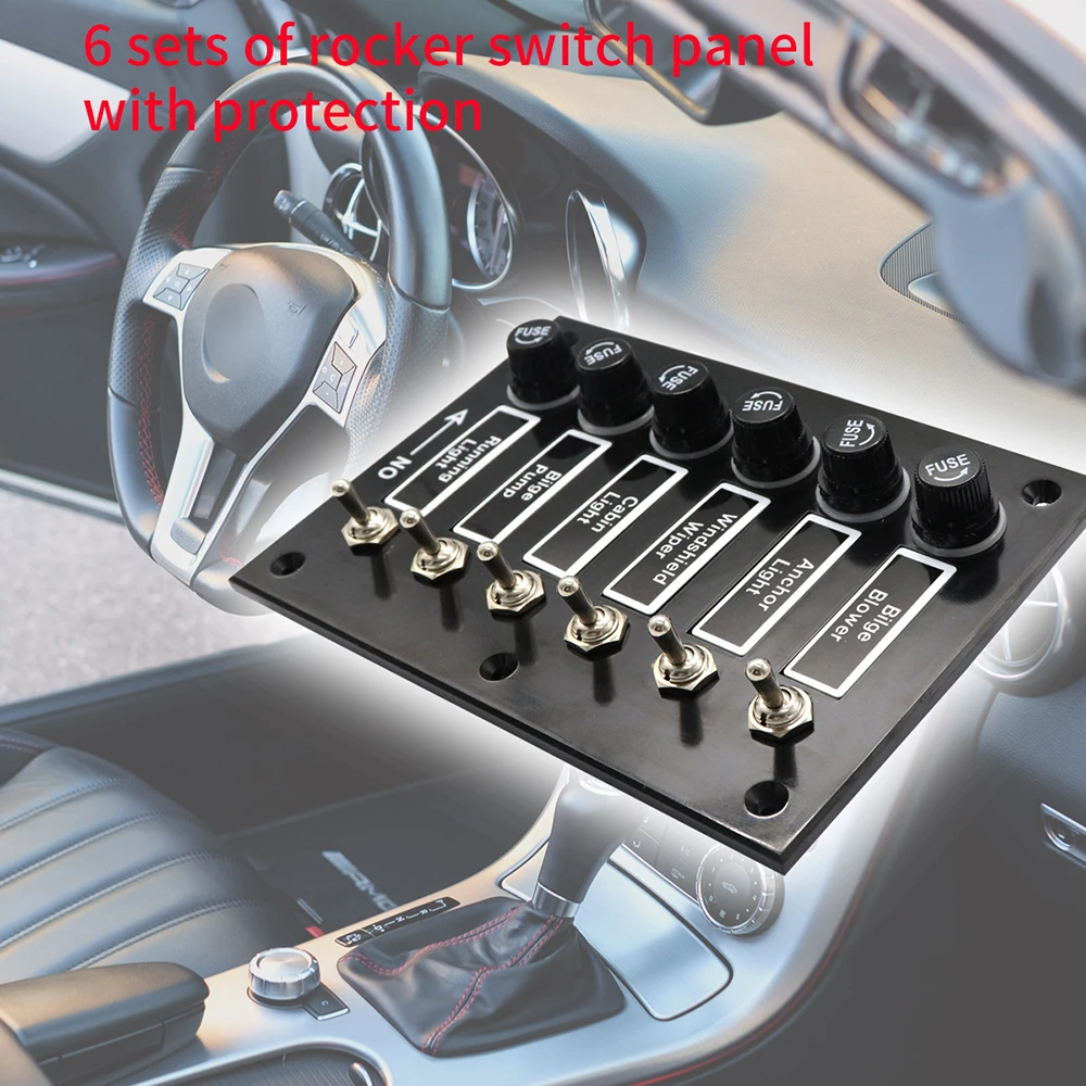 

ON/OFF Rocker Toggle DC12/24V for Car Marine Ship Caravan RV With Fuse Protection 6 Gang Label Stickers Car Switch Panel