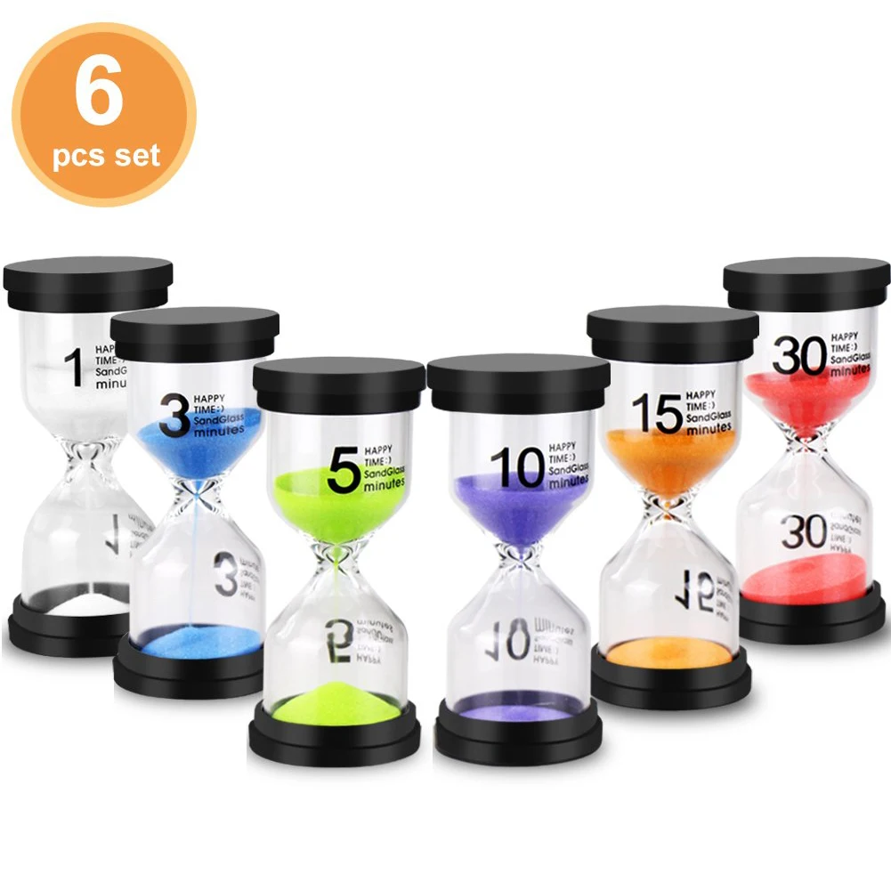 6 Pcs/Set 1/3/5/10/15/30min Sand Clock Sandglass Hourglass Timer School Kids Game Decor Children Gift Sand Timer Home Decoration