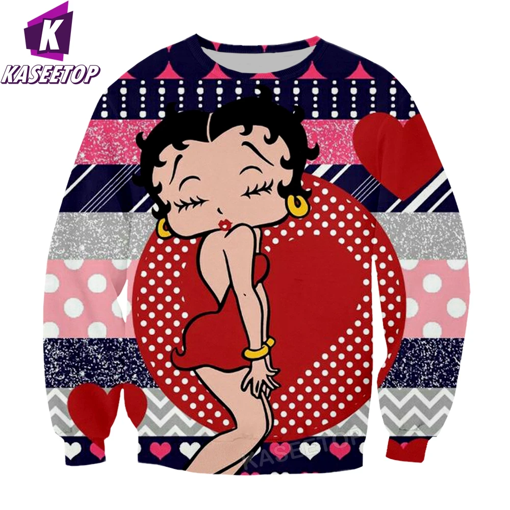 Man Cartoon Girl Sweatshirt Betty Boop-S Cute Men\'s 3D Printed Streetwear Long Sleeve Jumper Ladies Hip Hop Pllover Tracksuit