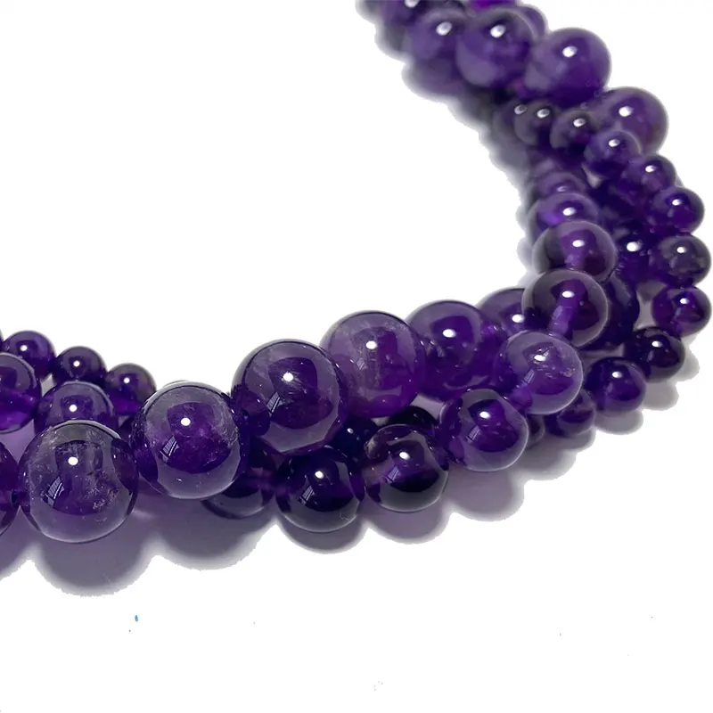 Top AAA+ 100% Natural Purple Amethyst Crystal Round Stone Beads For Jewelry Making DIY Bracelet Necklace 4/6/8/10/ 12MM 15\'\'