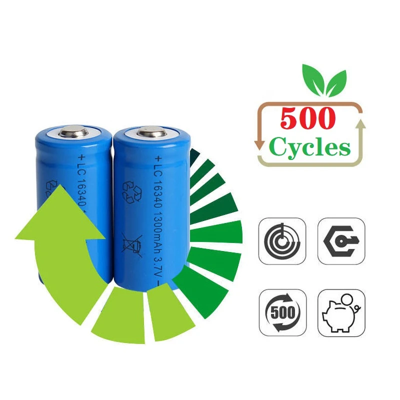 1300mAh 3.7V Li-ion Rechargeable 16340 Batteries CR123A Battery For LED Flashlight Travel Wall Charger For 16340 CR123A Battery