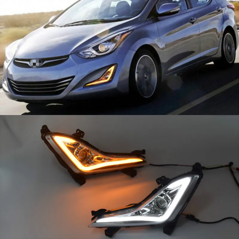 

1Pair LED DRL Daytime Running Lights Fog Lamp For Hyundai Elantra 2014 2015 2016 Car Front Bumper Fog lamps Turn Singal White