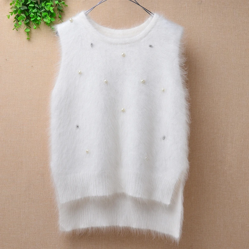 ladies women fashion hairy fuzzy angora rabbit hair loose sleeveless pullover vest mink fur cashmere jumper dress sweater pull