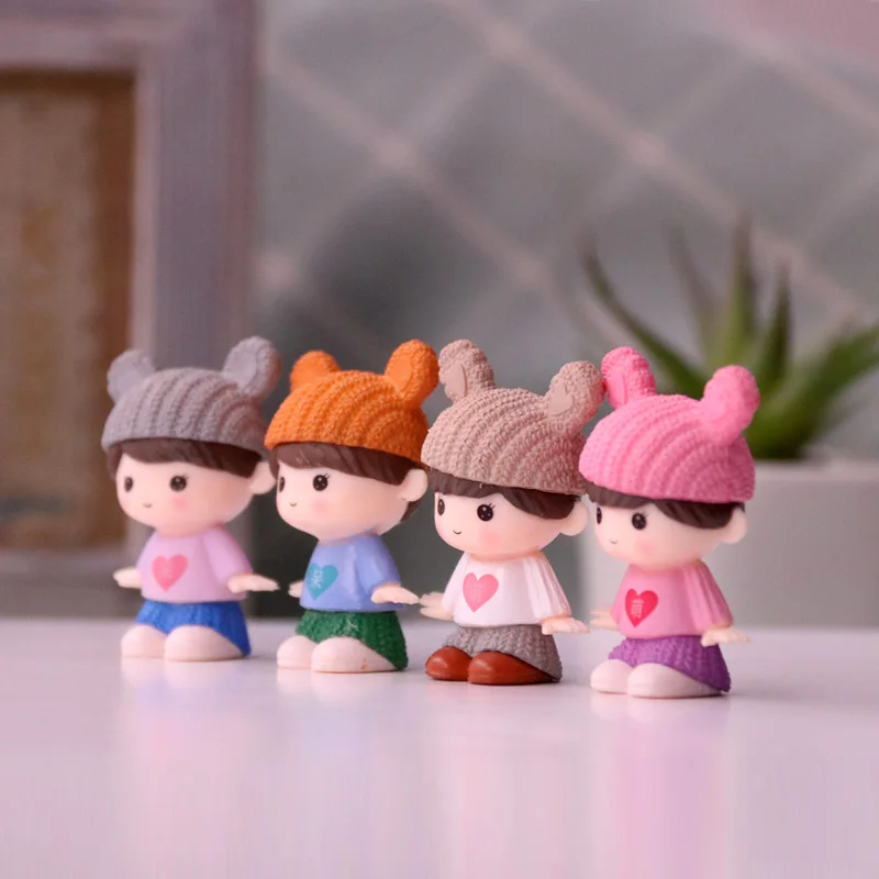 4 Pcs Boy Girl Doll Figure Cute Cartoon Big Eyes Stay Cute Micro Landscape Plant Cake Ornament Decoracion Hogar