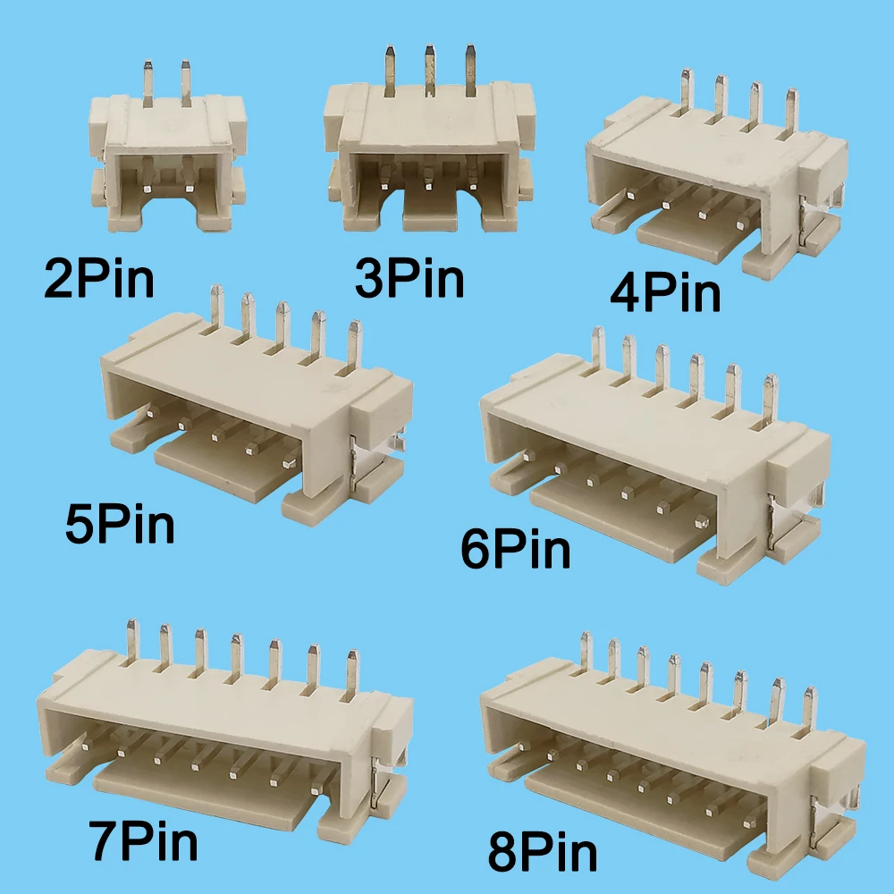 50 Pcs XH2.54mm 2/3/4/5/6/7/8 Pin Housing Wire Connector SMD Vertical Terminal Socket Pin Header XH 2.54