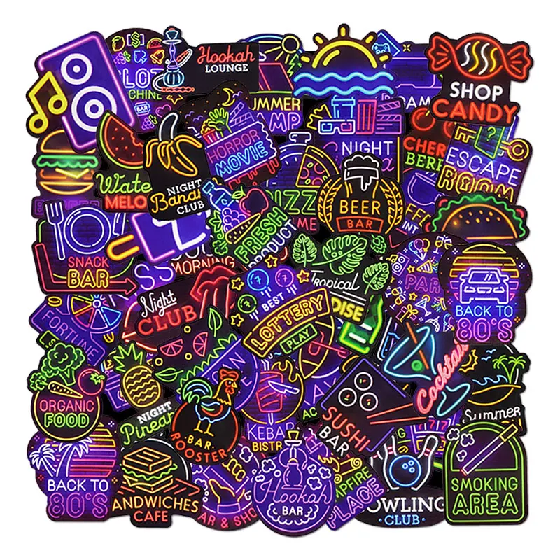 50 Pcs Fuuny Neon Stickers for Motorcycle Bicycle Helmet Bumper Vinyl Decoration Skateboard Cool PVC Graffiti Waterproof Sticker