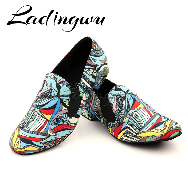 Ladingwu Men Sneakers Ballroom Dance Shoes Professional Latin Dance Shoes Men\'s Denim Doodle Social Ballroom Dance Shoes