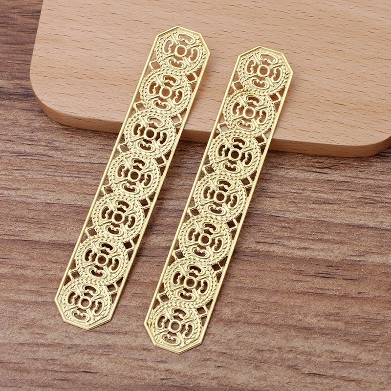 10pcs/lot 82x15mm Silver Color Copper Hollow Out Strip Flowers Filigree Wraps Connectors Charm Jewelry Making Components DIY