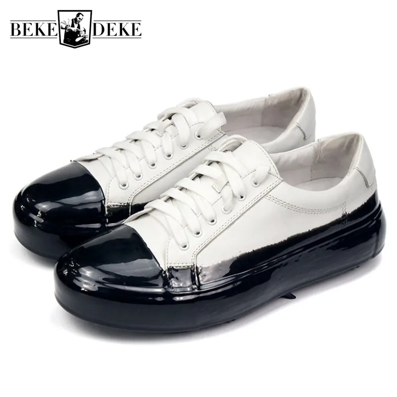 Designer Vintage Mens Lace Up Cow Genuine Leather Shoes Casual Trainers Male Runway Footwear Colors Mixed Thick Platform Shoes