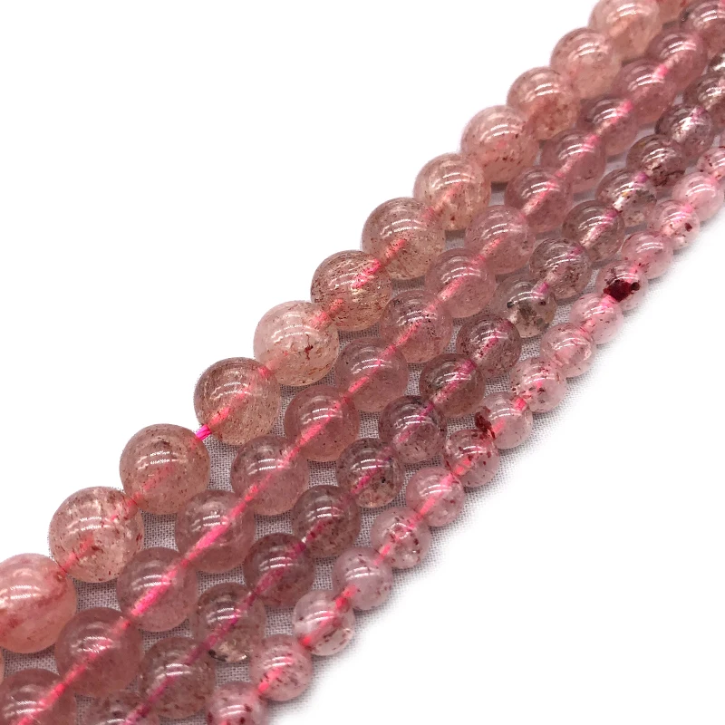 

Natural Stone AAAA quality Strawberry Quartz Crystals Round Loose Beads Stone 15" Strand 6 7 8 9MM Pick Size For Jewelry Making