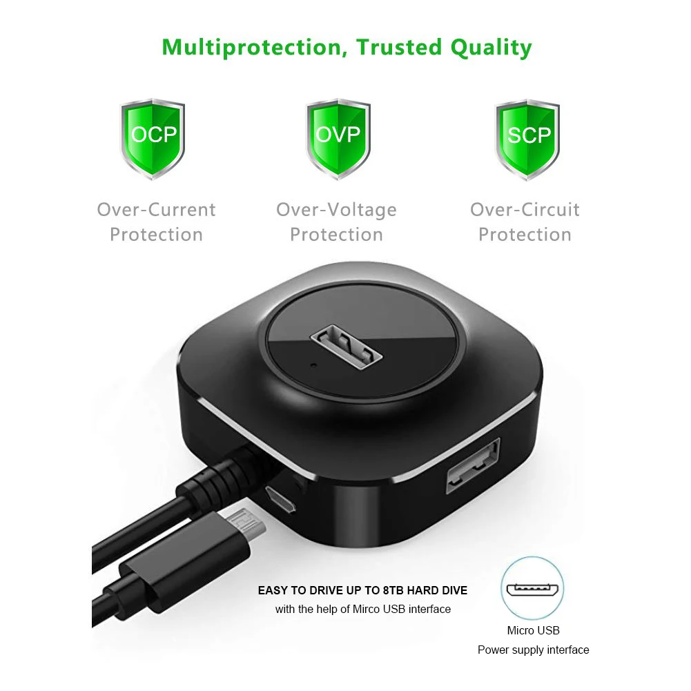 USB 3.0+2.0 Hub 4 Ports, USB Hub Splitter Portable Super Speed Compatible for Notebook Computer Black/White