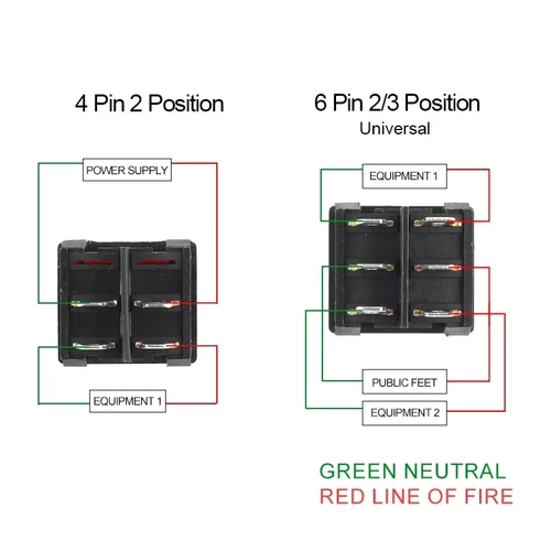 Imagen 2 del producto 5 uds KCD2 24X21mm interruptor de alimentación de coche eléctrico rojo negro 4/6 pines 2/3 posiciones 6A/10A 250V/125V interruptor basculante de encendido/apagado/encendido