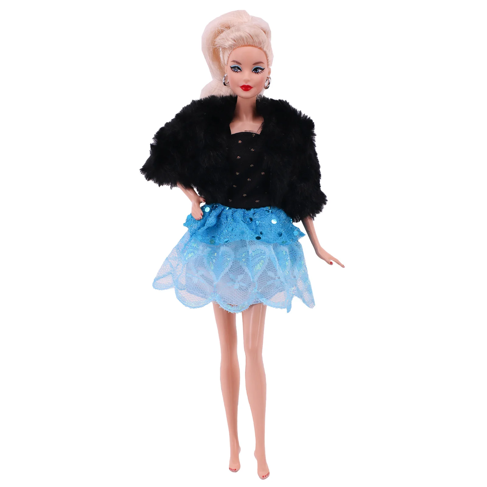 Puppe Kleidung Plüsch Schal Mode Mantel Zwei-stück Top Kleid Hosen Fit 11,8 Zoll Barbies Puppe, 30cm BJD Mädchen, Puppe Zubehör Spielzeug Gir