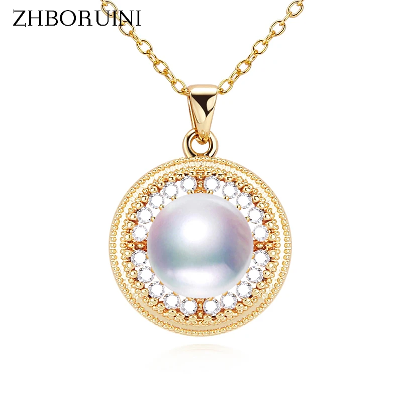 

ZHBORUIN Retro Round Pearl Necklace Real Freshwater Pearl 14k Gold Plating Women's Fashion Choker Pendant Woman New Jewelry Gift