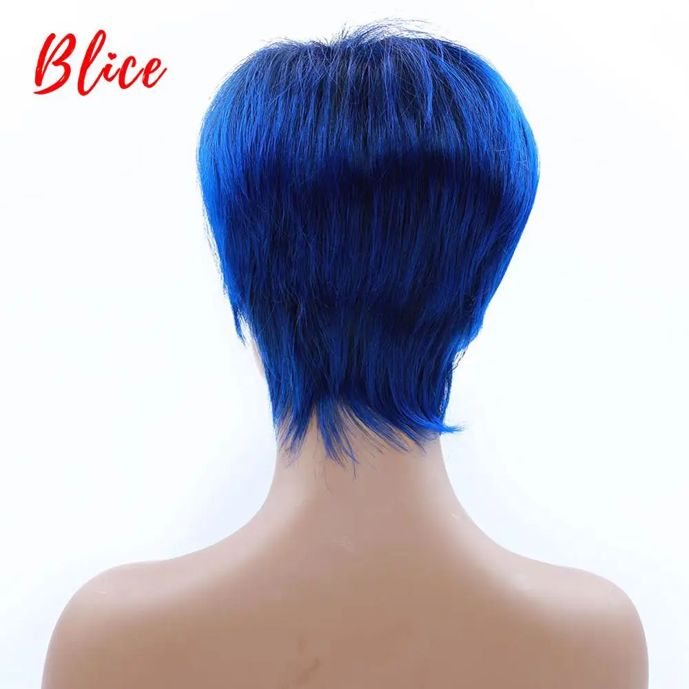 Blice Synthetic Hair Mix Color Short Wavy For Women Heat Resistant 100% Kanekalon Wig P1B/Blue Daily Party&Cosplay Wigs