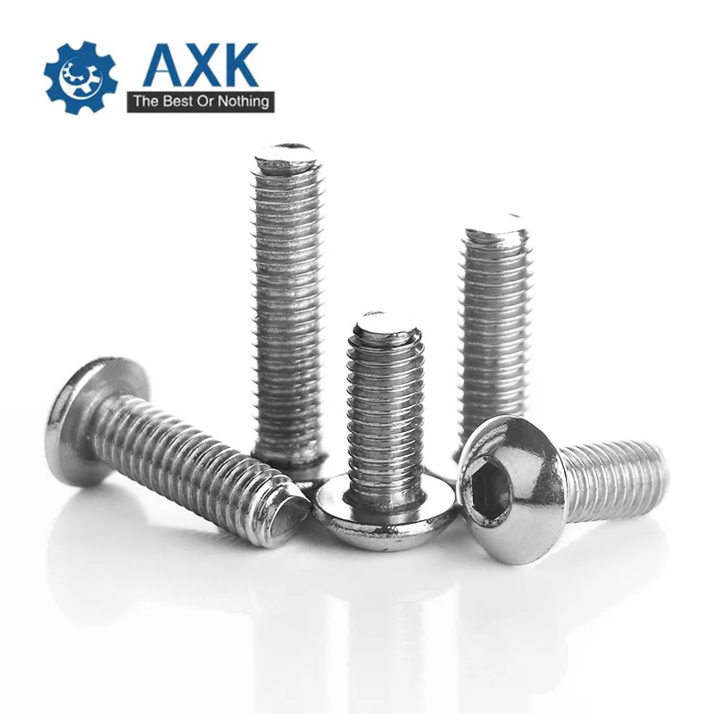 AXK 50Pcs M2 M2.5 M3 M4 M5 304 Stainless Steel A2 Round Head Screws Mushroom Hexagon Socket Button Head Screw